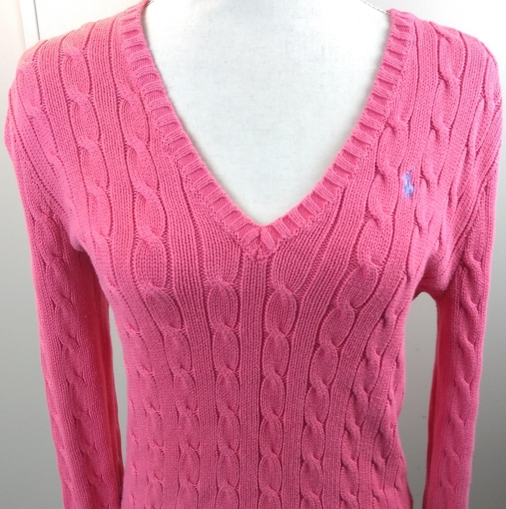 Ralph Lauren Sport cable knit pink sweater size M